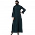 Front open abaya with mandarin collar- Bottle Green Front open abaya with mandarin collar- Bottle Green